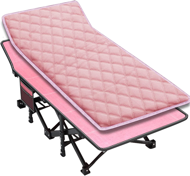 Slsy Folding Camping Cot, Folding Cot Camping Cot for Adults Portable Folding Outdoor Cot with Carry Bags for Outdoor Travel Camp Beach Vacation Sporting Goods > Outdoor Recreation > Camping & Hiking > Camp Furniture Slsy Pink W/ Pad 75" x 26" 