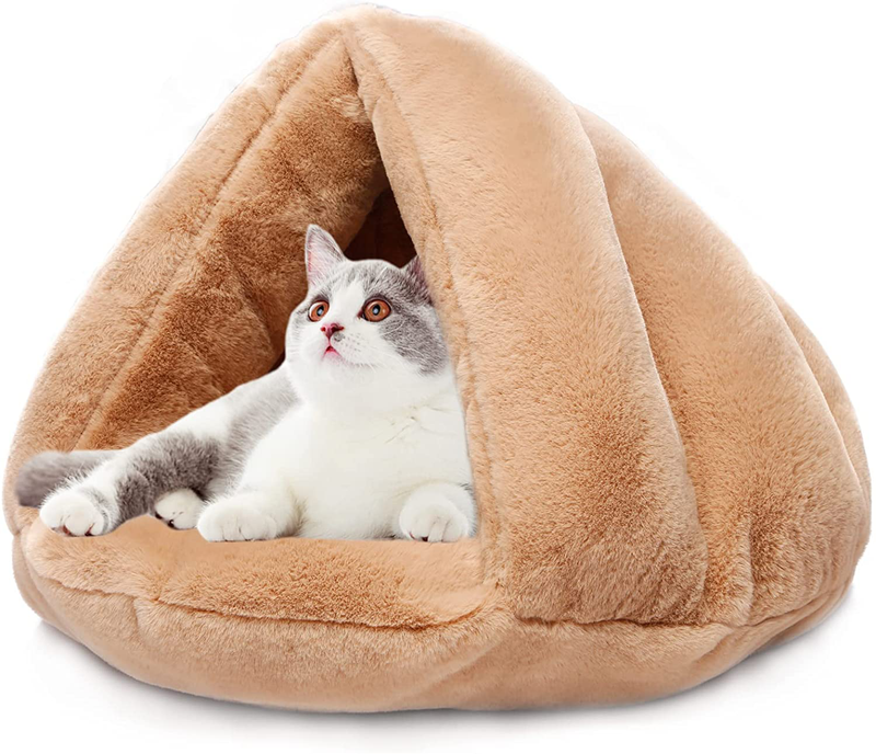 Self Warming Plush Pet Bed Cat Cave Pet Tent Cave Bed Cozy Cat Sleeping Bag Snooze Mat for Winter Pets Cats Small Dogs Puppies and Kittens, Durable, Comfortable, Washable Animals & Pet Supplies > Pet Supplies > Cat Supplies > Cat Beds SISROL Coffee  