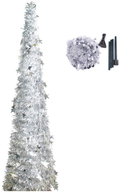 SZDAJAN Collapsible Artificial Christmas Tree 5ft 4ft Slim Xmas Trees Apartment Party Home Decor Tinsel Christmas Tree with Star Shiny Sequins and Stand (Red,5FT) Home & Garden > Decor > Seasonal & Holiday Decorations > Christmas Tree Stands SZDAJAN Sliver 5FT 
