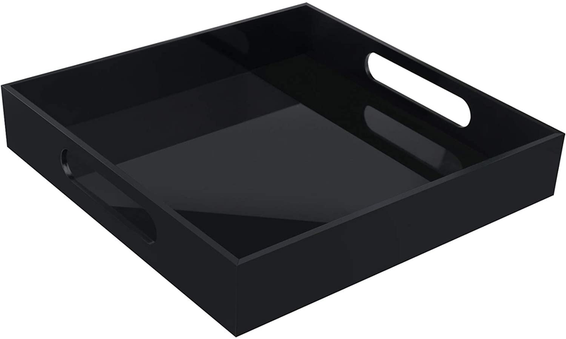 Tasybox Acrylic Serving Tray, Clear Decorative Serving Trays with Handles for Kitchen Dining Room Table Ottoman Vanity Countertop 12" x 12" Home & Garden > Decor > Decorative Trays Tasybox Black  