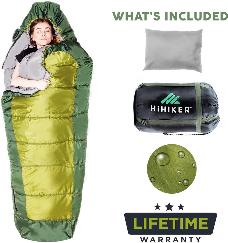 Hihiker Mummy Bag + Travel Pillow W/Compact Compression Sack – 4 Season Sleeping Bag for Adults & Kids – Lightweight Warm and Washable, for Hiking Traveling & Outdoor Activities Sporting Goods > Outdoor Recreation > Camping & Hiking > Sleeping BagsSporting Goods > Outdoor Recreation > Camping & Hiking > Sleeping Bags HiHiker   