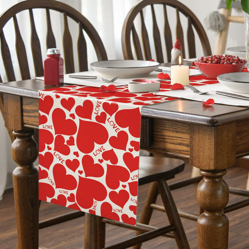 GAGEC Valentines Day Table Runner Red Heart Love 13 X 72 Inch Anniversary Wedding Table Runners Home Kitchen Party Farmhouse Decor Dining Indoor Outdoor Decorations Home & Garden > Decor > Seasonal & Holiday Decorations GAGEC   