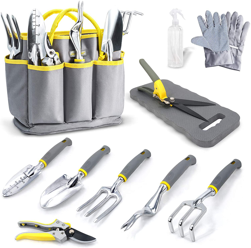 Jardineer Garden Tools Set, 8PCS Heavy Duty Garden Tool Kit with Outdoor Hand Tools, Garden Gloves and Storage Tote Bag, Gardening Tools Gifts for Women and Men Home & Garden > Lawn & Garden > Gardening > Gardening Tools > Gardening Sickles & Machetes Jardineer 11 pcs yellow  