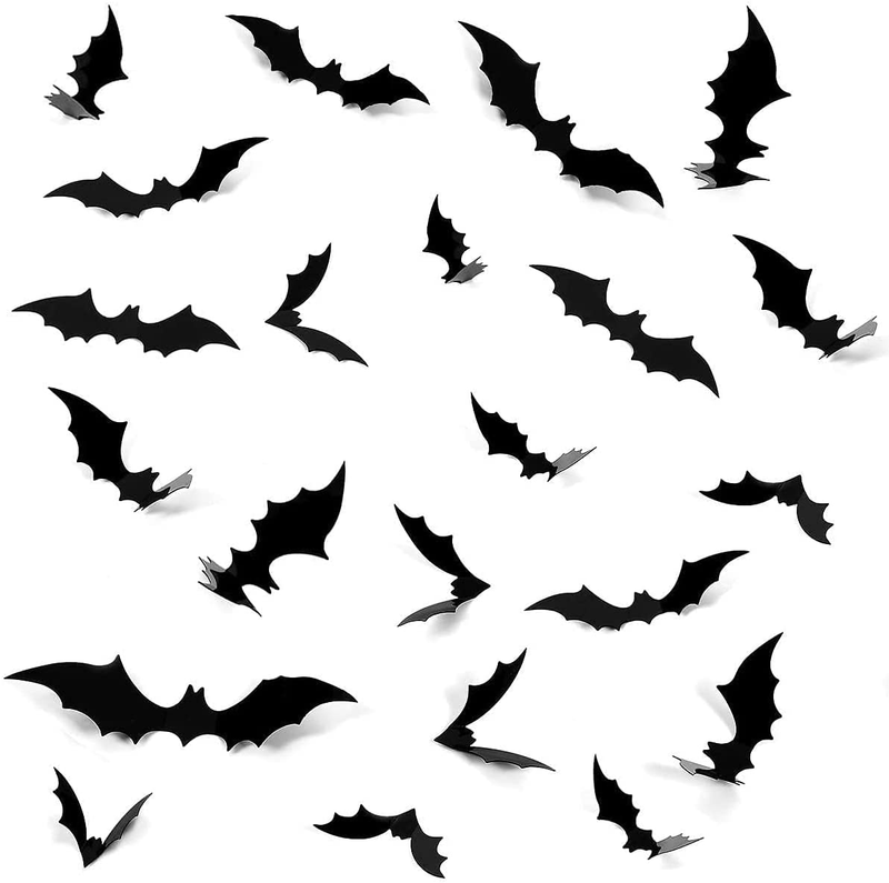 Halloween 3D Bats Decoration, 80 PCS 4 Sizes Realistic PVC Scary Bats Window Decal Wall Stickers for DIY Home Bathroom Indoor Hallowmas Decoration Party Supply Arts & Entertainment > Party & Celebration > Party Supplies Aonsen Black  
