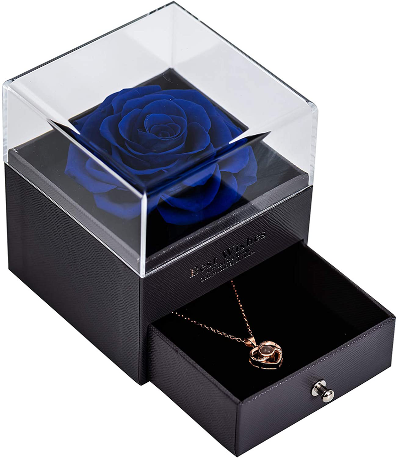 Preserved Real Rose Eternal Handmade Preserved Rose with Love You Necklace 100 Languages Gift, Enchanted Real Rose Flower for Valentine'S Day Anniversary Wedding Romantic Gifts for Her Home & Garden > Decor > Seasonal & Holiday Decorations Lirodu 4-blue  