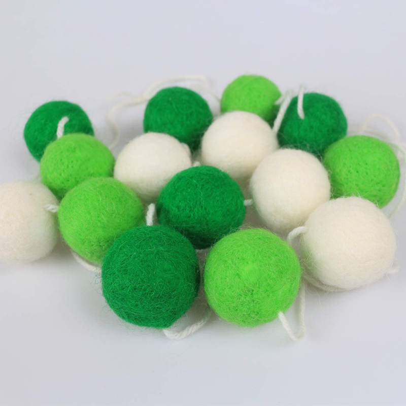 Green Light Green White Felt Ball Garlands | St. Patrick'S Day Pom Pom Garland | St. Patrick'S Day Decoration | Irish Party Supplies | Indoor Outdoor Home Office Hanging Decor- 30 Balls(35Mm)
