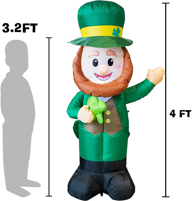 FUNPENY 4 Feet Inflatable St Patrick'S Day Decoration, Blow up Leprechaun with Green Hat and Lucky Clover in Hand for Indoor Outdoor Lawn Yard Arts & Entertainment > Party & Celebration > Party Supplies FUNPENY   