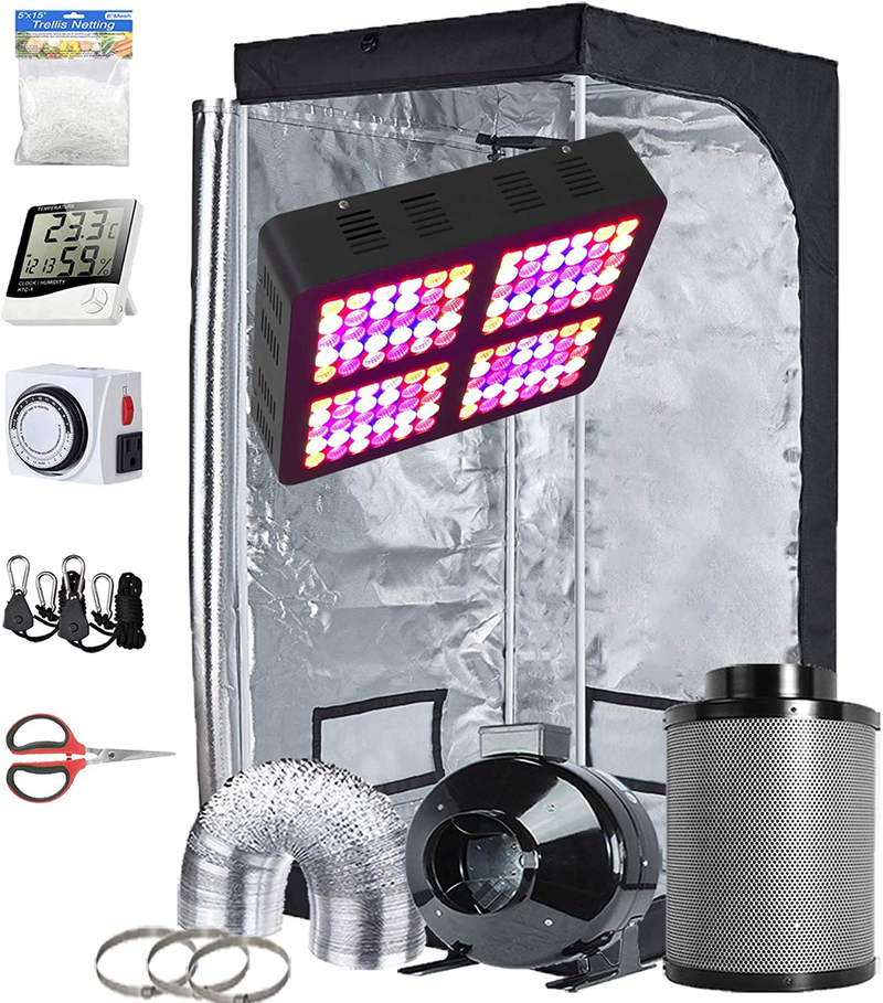 Topogrow Hydroponic Small Grow Tent Complete Kit 600W Led Grow Light, 32"X32"X63" Mylar Growing Tent 4" Fan Filter Ventilation Kit with Grow Tent Accessories for Indoor Plants Growing System Sporting Goods > Outdoor Recreation > Camping & Hiking > Tent Accessories TopoGrow 32"X32"X63" Kit  