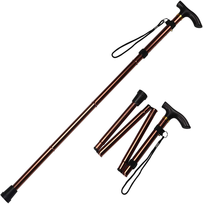 Collapsible Walking Stick for the Old Men Women Adjustable Folding Trekking Pole with Comfortable T Handles Sporting Goods > Outdoor Recreation > Camping & Hiking > Hiking Poles ATURQBRIS Coffee  