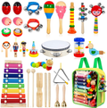 Kids Musical Instruments, 33Pcs 18 Types Wooden Percussion Instruments Tambourine Xylophone Toys for Kids Children, Preschool Education Early Learning Musical Toy for Boys and Girls  Taimasi A-music Toy & Green Backpack  