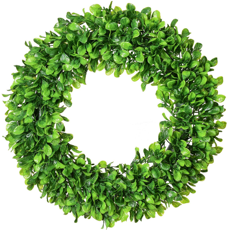 Lvydec Artificial Green Leaves Wreath - 15" Boxwood Wreath Outdoor Green Wreath for Front Door Wall Window Party Décor Home & Garden > Decor > Seasonal & Holiday Decorations Lvydec 20 Inch  