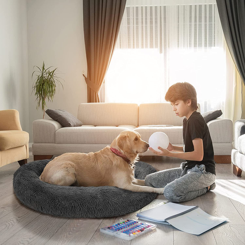 Jaten Calming Dog Beds for Medium Dogs with Blanket, Faux Fur Cat Beds Donut Cuddler, Comfy Self Warming Pet Bed Fits up to 35 Lbs Pets, Apricot  JATEN   