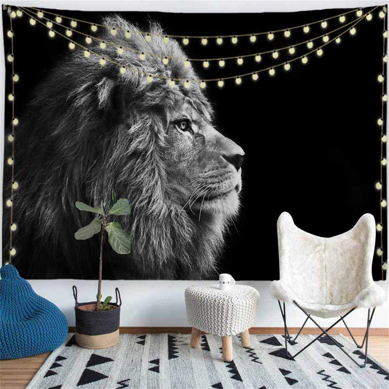 PROCIDA Lion Animal Tapestry Wall Hanging African Lion Tapestry Wall Decor for Dorm Room Bedroom Living Room College, 80" W x 60" L, Grey Lion Head Home & Garden > Decor > Artwork > Decorative Tapestries PROCIDA XX-Large 90"W x 71"L  