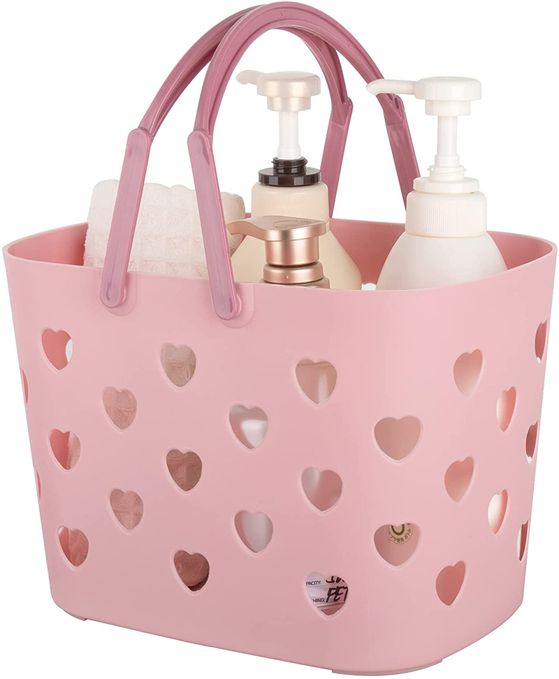 Portable Shower Caddy Tote Plastic Storage Basket with Handle Box Organizer Bin for Bathroom, Pantry, Kitchen, College Dorm, Garage, Cyan Sporting Goods > Outdoor Recreation > Camping & Hiking > Portable Toilets & Showers Anyoifax pink 1 Pack 
