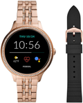 Fossil Women's Gen 5E 42mm Stainless Steel Touchscreen Smartwatch with Speaker, Heart Rate, Contactless Payments and Smartphone Notifications Apparel & Accessories > Jewelry > Watches Fossil Rose Gold Glitz/Black  