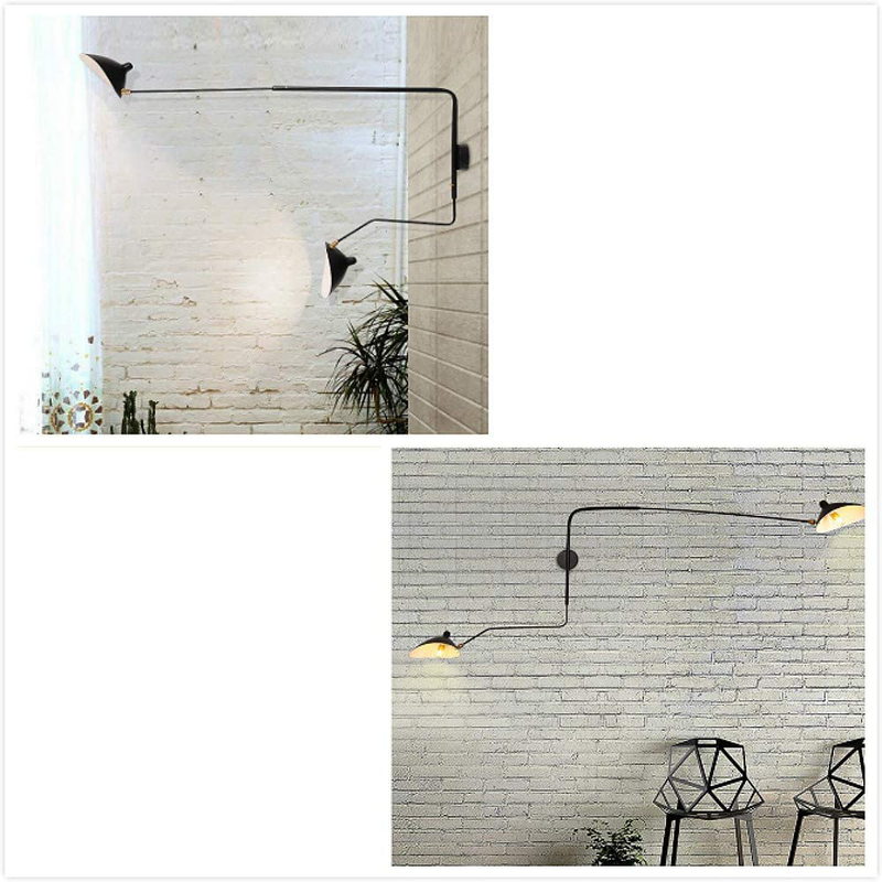 SUSUO Swing Wall Sconce 2-Light Black Wall Adjustable Lamp Indoor Wall Lighting Fixtures for Bathroom Bedside Garage Porch Cafe Club (2-Lights, Upgraded Version)