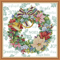 Printed Cross Stitch Kits 11CT 27X27 inch 100% Cotton Holiday Gift DIY Embroidery Starter Kits Easy Patterns Embroidery for Girls Crafts DMC Stamped Cross-Stitch Supplies Needlework Honliday Wreath