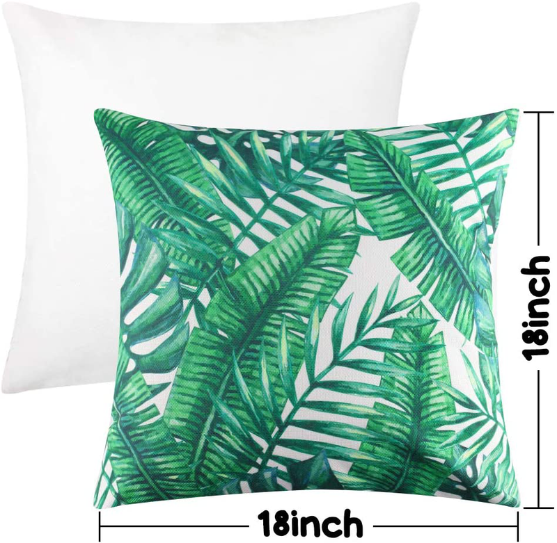 JOHOUSE 4 PCS Tropical Leaves Pillow Covers, Cotton Linen Decorative Summer Green Leaf Throw Cushion Cover for Sofa Bed Car Couch and Summer Party Favor,18X18Inch Home & Garden > Decor > Chair & Sofa Cushions JOHOUSE   