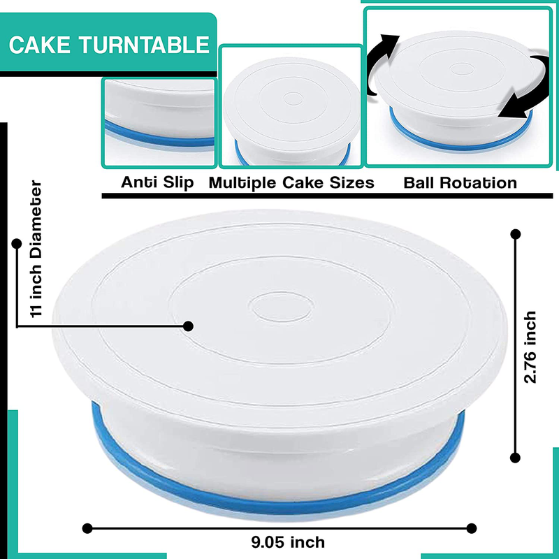 RFAQK Cake decorating supplies with Cake Turntable-Cake leveler- 24 Numbered Icing Piping Tips with Pattern Chart and EBook- Straight & Angled Spatula-30 Icings Bags- 3 Icing Comb Scraper set