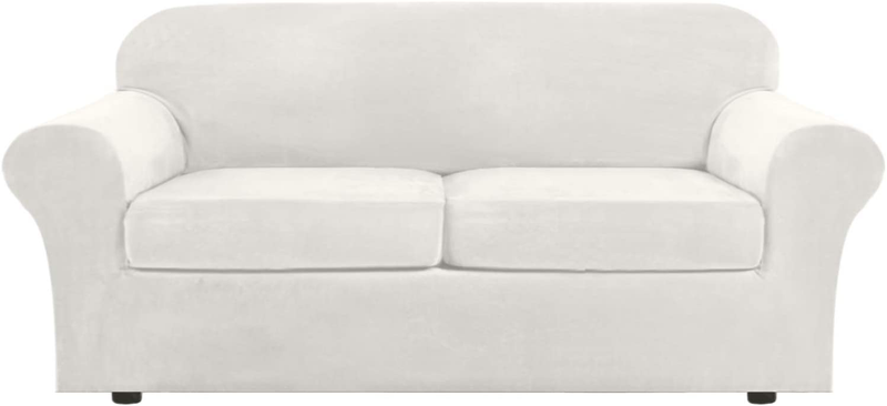 Real Velvet Plush 3 Piece Stretch Sofa Covers Couch Covers for 2 Cushion Couch Loveseat Covers (Base Cover Plus 2 Individual Cushion Covers) Feature Thick Soft Stay in Place (Medium Sofa, Ivory) Home & Garden > Decor > Chair & Sofa Cushions H.VERSAILTEX Off White Large 