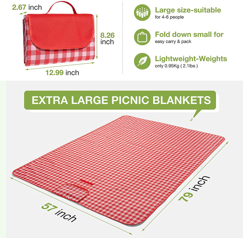 Picnic Blankets Waterproof Foldable 57 × 79 Inch , Beach Mat Sandproof, Large Outdoor Blanket Picnic Mat Portable,Used For Yoga, Camping Hiking Grass Travelling, Picnic Backpack Accessories(Red White) Home & Garden > Lawn & Garden > Outdoor Living > Outdoor Blankets > Picnic Blankets MAJITA   