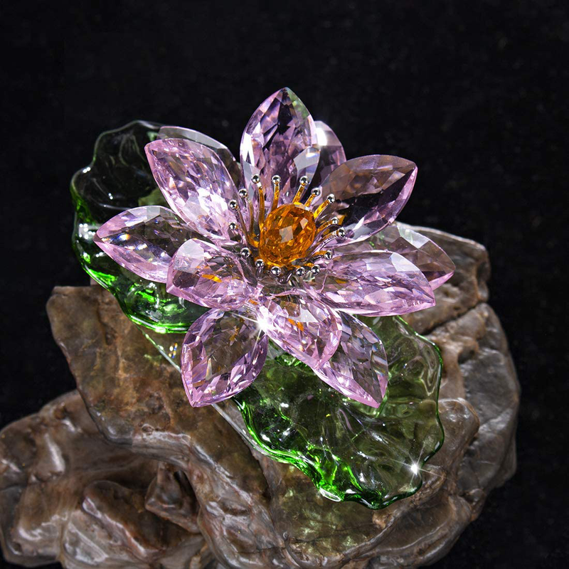 H&D HYALINE & DORA Pink Sparkle Crystal Hue Reflection Crystal Lotus Flower,Glass Home Decor for Feng Shui,Gift Boxed Home & Garden > Decor > Seasonal & Holiday Decorations H&D HYALINE & DORA   