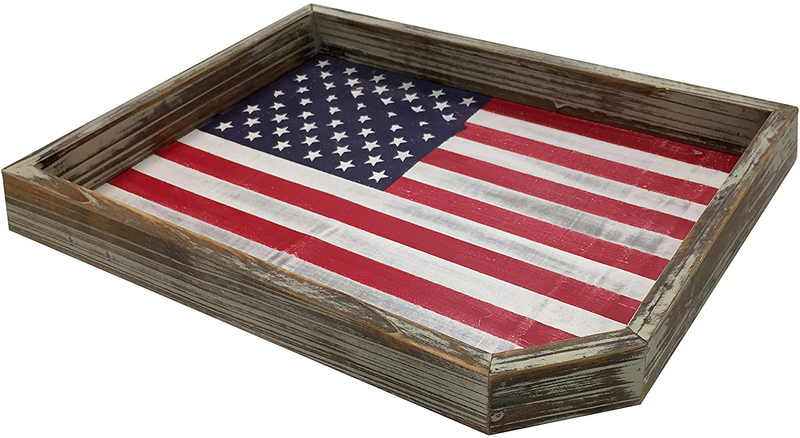 Serving Tray Vintage Whitewashed Wood American Flag Rustic Wooden USA Decorative Display Holder