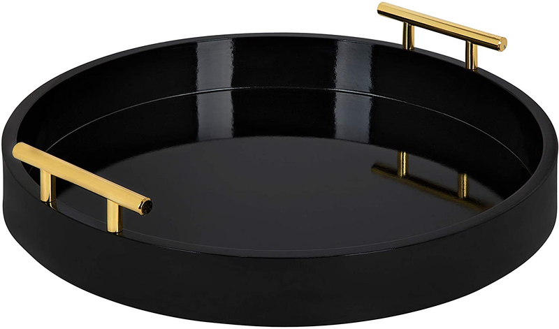 Kate and Laurel Lipton Modern Round Tray, 15.5" Diameter, Navy Blue and Gold, Decorative Accent Tray for Storage and Display Home & Garden > Decor > Decorative Trays Kate and Laurel Black 15.5" Diameter 