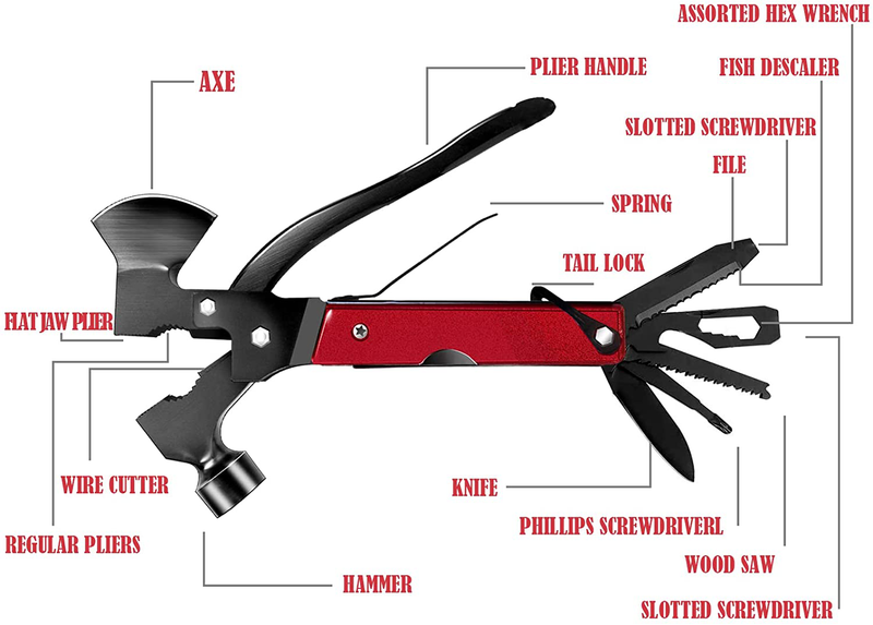 Multitool Camping Accessories Christmas Gifts for Men Survival Gear and Equipment 16 in 1 Portable Outdoor Hatchet with Durable Knife Axe Hammer Saw Screwdrivers Pliers Bottle Opener Sporting Goods > Outdoor Recreation > Camping & Hiking > Camping Tools Slosap   