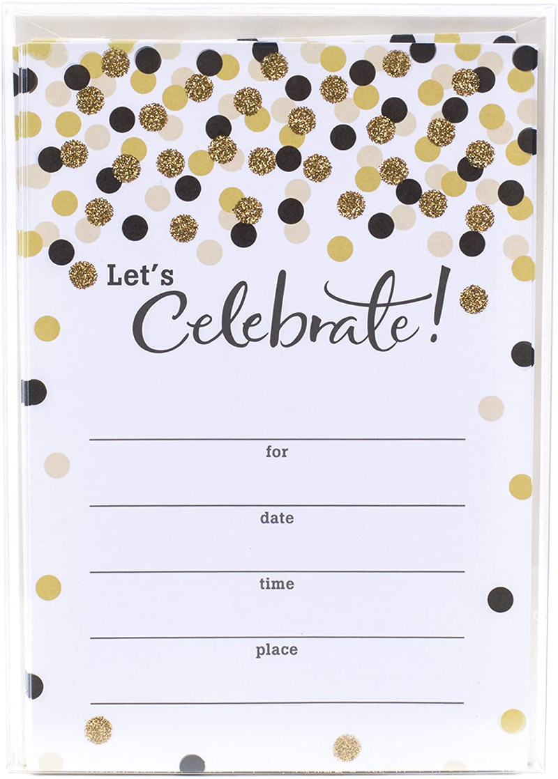 Hallmark Party Invitations (Let's Celebrate with Gold and Black Dots, Pack of 20)
