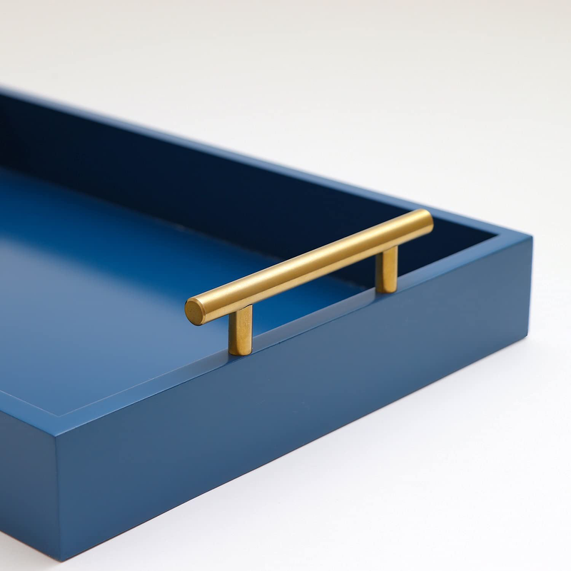 JollyCaper Wooden Ottoman Tray | Large Wooden Serving Tray with Gold Metal Handles | Coffee Tray, Breakfast Tray, or Table Tray in Rectangular Design | Size 16 x 12 inches (Navy Blue) Home & Garden > Decor > Decorative Trays JollyCaper   