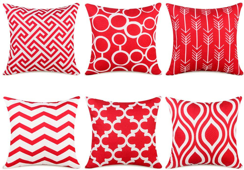 Top Finel Accent Decorative Throw Pillows Durable Canvas Outdoor Cushion Covers 16 X 16 for Couch Bedroom, Set of 6, Navy Home & Garden > Decor > Chair & Sofa Cushions Top Finel Red 16"x16" 