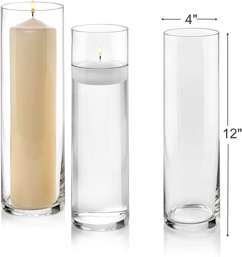 Set of 3 Glass Cylinder Vases 12 Inch Tall - Multi-use: Pillar Candle, Floating Candles Holders or Flower Vase – Perfect as a Wedding Centerpieces Home & Garden > Decor > Vases PARNOO   
