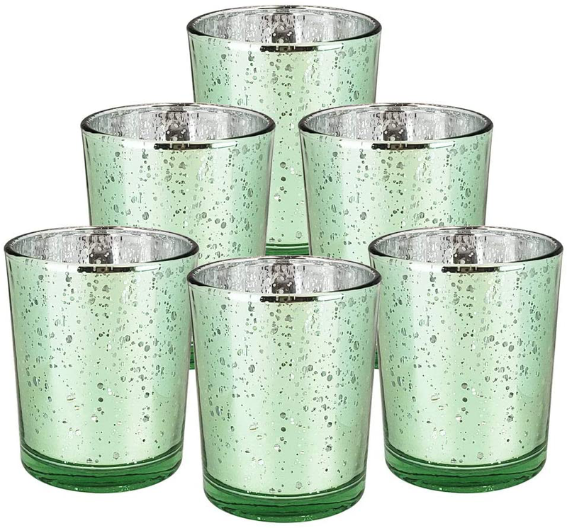 Just Artifacts Mercury Glass Votive Candle Holder 2.75" H (6pcs, Speckled Silver) -Mercury Glass Votive Tealight Candle Holders for Weddings, Parties and Home Decor Home & Garden > Decor > Home Fragrance Accessories > Candle Holders Just Artifacts Mint  