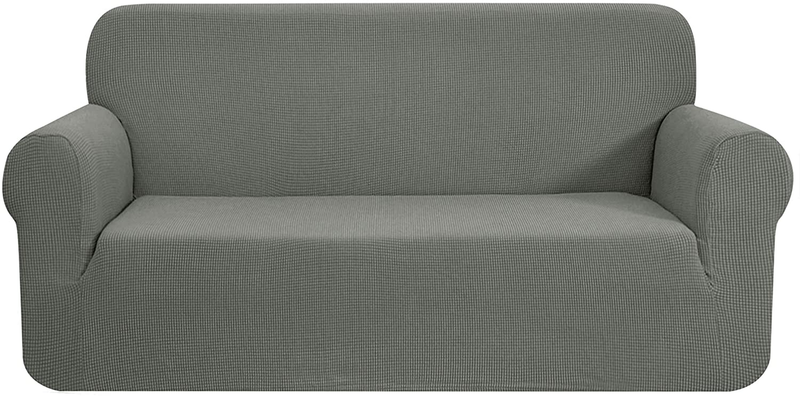 CHUN YI Stretch Sofa Slipcover 1-Piece Couch Cover, 3 Seater Coat Soft With Elastic, Checks Spandex Jacquard Fabric, Large, Black Home & Garden > Decor > Chair & Sofa Cushions CHUN YI Dove Gray Large 