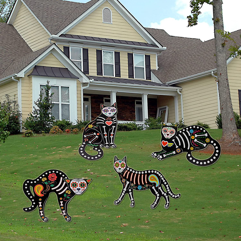 Fanboxk 4Pcs Halloween Decorations Outdoor Fluorescence Skeleton Cat,Scary Creepy Halloween Outdoor Decor Skeleton Animals- 16”x 14” Halloween Cat Silhouette Yard Signs with Stakes. Arts & Entertainment > Party & Celebration > Party Supplies Fanboxk White  