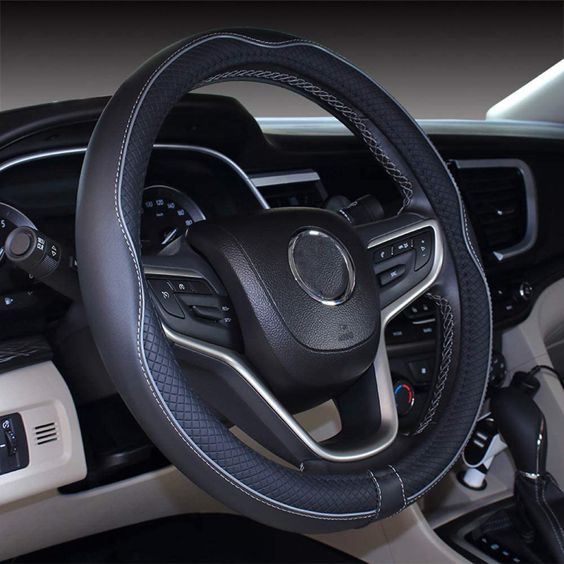 Mayco Bell Microfiber Leather Car Medium Steering wheel Cover (14.5''-15'',Black Dark Blue) Vehicles & Parts > Vehicle Parts & Accessories > Vehicle Maintenance, Care & Decor > Vehicle Decor > Vehicle Steering Wheel Covers Mayco Bell Black Gray 15.25''-16'' 