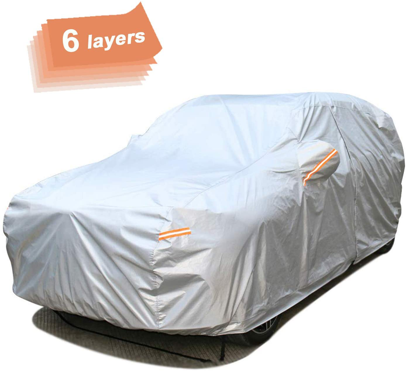 SEAZEN 6 Layers SUV Car Cover Waterproof All Weather, Outdoor Car Covers for Automobiles with Zipper Door, Hail UV Snow Wind Protection, Universal Full Car Cover(192" to 200")  SEAZEN S5-YL Fit Suv Jeep-Length（176" To 191")  