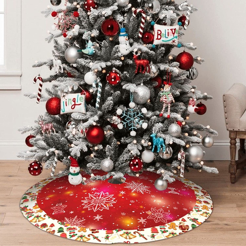 Christmas Tree Skirt, Snowflakes Bell Elk Traditional Red Xmas Tree Mat Round New Year Tree Gift Mat for Winter Christmas Party Decorations Supplies (48") Home & Garden > Decor > Seasonal & Holiday Decorations > Christmas Tree Skirts YSDBPAY   