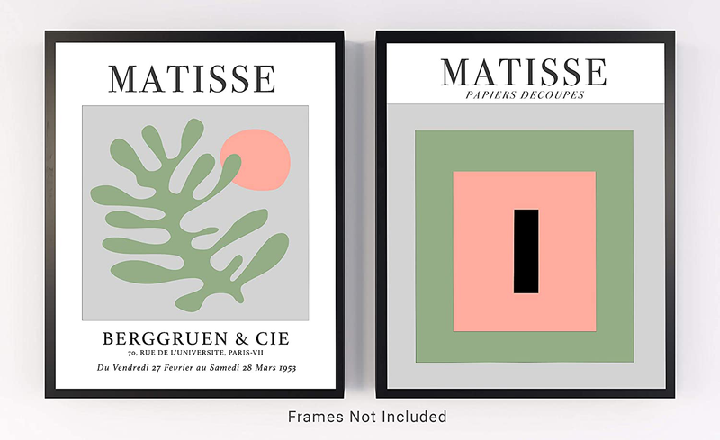 Matisse-Inspired No.22 Exhibition Wall Art Prints. Set of 2-11x14 UNFRAMED Abstract, Minimalist Modern Wall Decor. Cut-Out Botanical Shapes in Shades of Sage Green, Black & Pink on Gray. Home & Garden > Decor > Artwork > Posters, Prints, & Visual Artwork WESTBROOK DESIGN STUDIO   
