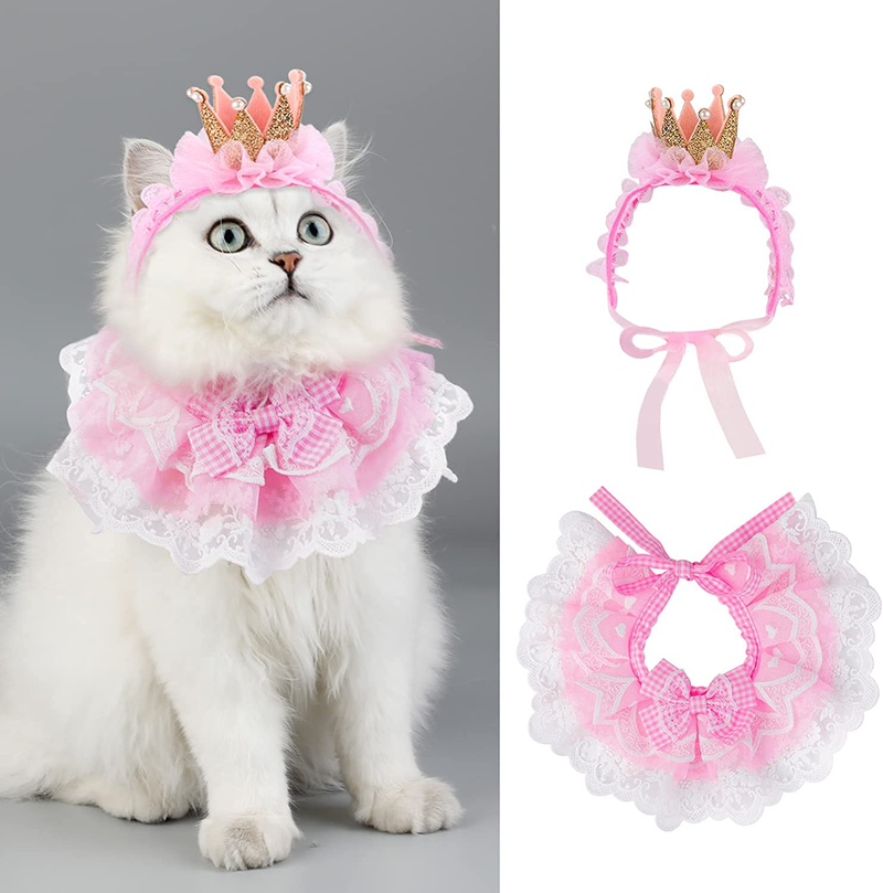 Legendog Cat Clothes, Princess Cat Costumes for Cats, Cute Lace Dog Bandanas and Cat Crown Accessories for Cats Small Dogs, Pink Outfit for Cat Birthday Party Supplies Animals & Pet Supplies > Pet Supplies > Cat Supplies > Cat Apparel Legendog B-Pink  