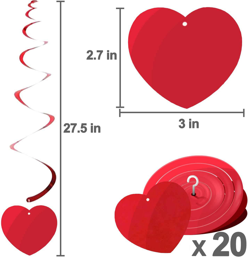 Igeekid Valentine'S Day Decorations, 20 Packs Hanging Heart Swirls Valentine'S Day Party Decorations, Heart Decorations for Home Office Wedding Anniversary Birthday