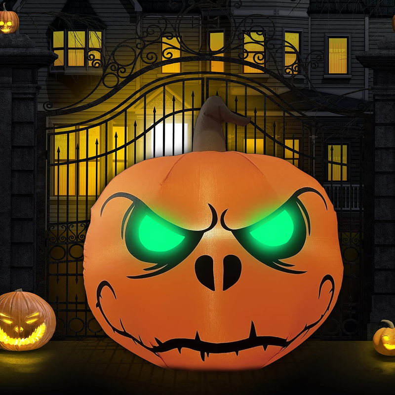 Halloween Party Decorations Outdoor Inflatables Pumpkin - 4 Ft Green Eyes, Halloween Blow Up Yard Decor with LED Lights, Halloween Party Favors, Outside, Garden, Lawn Decorations Home & Garden > Decor > Seasonal & Holiday Decorations OuToorDoor   