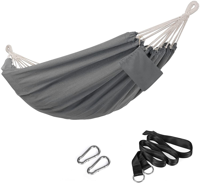 SONGMICS Double Hammock, 98.4 x 59.1 Inches, 660 lb Load Capacity, with Compression Bag, Mounting Straps, Carabiners, for Terrace, Balcony, Garden, Outdoor, Camping, Beige UGDC15M Home & Garden > Lawn & Garden > Outdoor Living > Hammocks SONGMICS Grey  