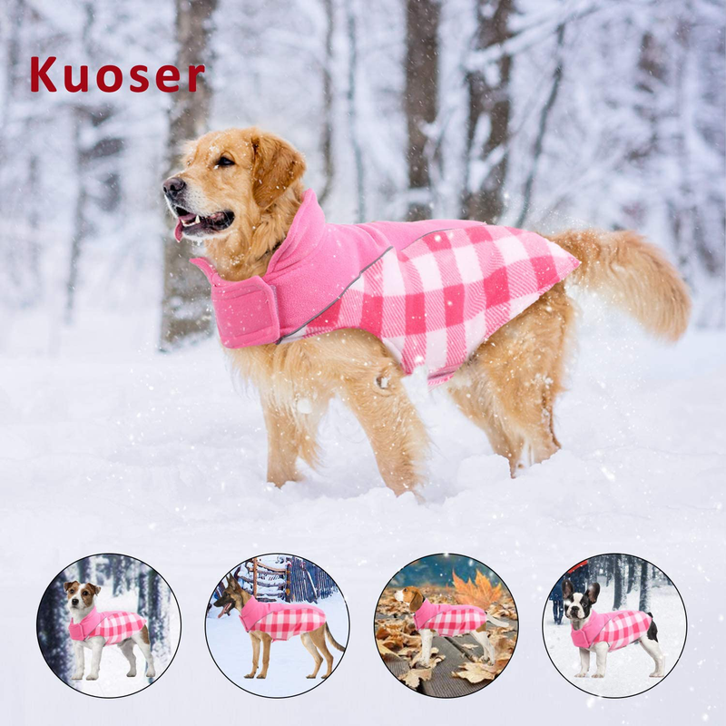 Kuoser Reversible Dog Cold Weather Coat, Reflective Waterproof Winter Pet Jacket, British Style Plaid Dog Coat Warm Cotton Lined Vest Windproof Outdoor Apparel for Small Medium and Large Dogs Animals & Pet Supplies > Pet Supplies > Dog Supplies > Dog Apparel Kuoser   
