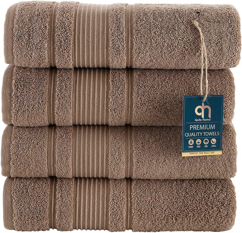 Qute Home 4-Piece Bath Towels Set, 100% Turkish Cotton Premium Quality Towels for Bathroom, Quick Dry Soft and Absorbent Turkish Towel Perfect for Daily Use, Set Includes 4 Bath Towels (White) Home & Garden > Linens & Bedding > Towels Qute Home Brown 4 Pieces Bath Towels 