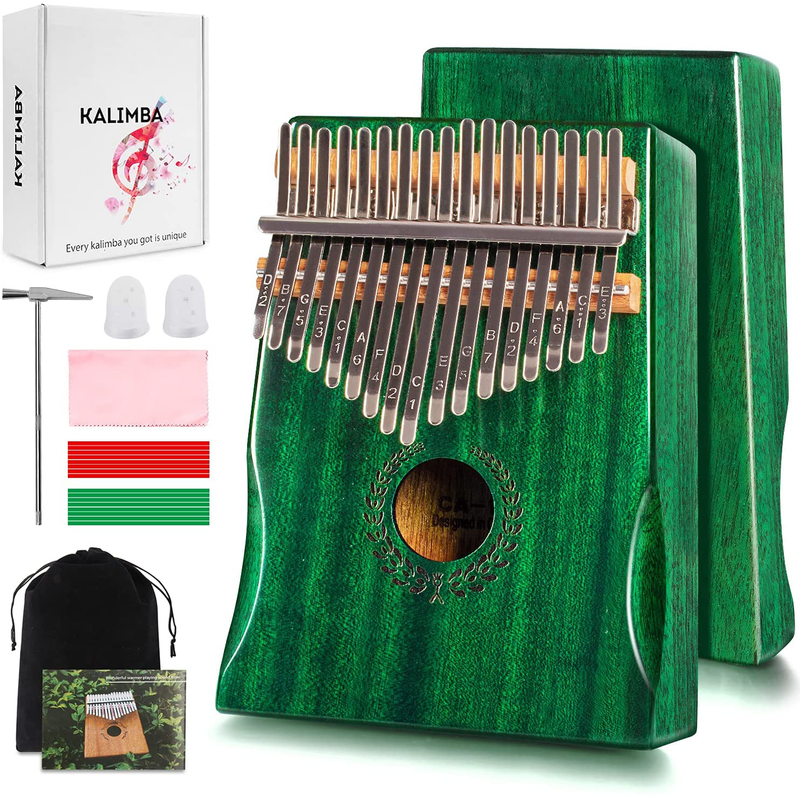 Kalimba 17 Keys Thumb Piano, Easy to Learn Portable Musical Instrument Gifts for Kids Adult Beginners with Tuning Hammer and Study Instruction. Known as Mbira, Wood Finger Piano  HONHAND Bright Green  