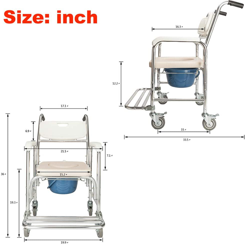 DANGRUUT Shower Chair/Bedside Commode/Wheelchair Padded Toilet Seat Shower Transport Chair with Arms, Wheels & Pedal. 4 in 1 Portable Aluminum Bath Chair for Elderly, Seniors, Disabled, Pregnant Sporting Goods > Outdoor Recreation > Camping & Hiking > Portable Toilets & ShowersSporting Goods > Outdoor Recreation > Camping & Hiking > Portable Toilets & Showers DANGRUUT   