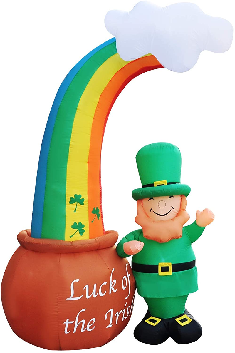 SEASONBLOW 8 Ft LED Light up Inflatable St. Patrick'S Day Decoration Waving Leprechaun with Rainbow Pot of Gold for Home Yard Lawn Garden Indoor Outdoor Arts & Entertainment > Party & Celebration > Party Supplies SEASONBLOW   