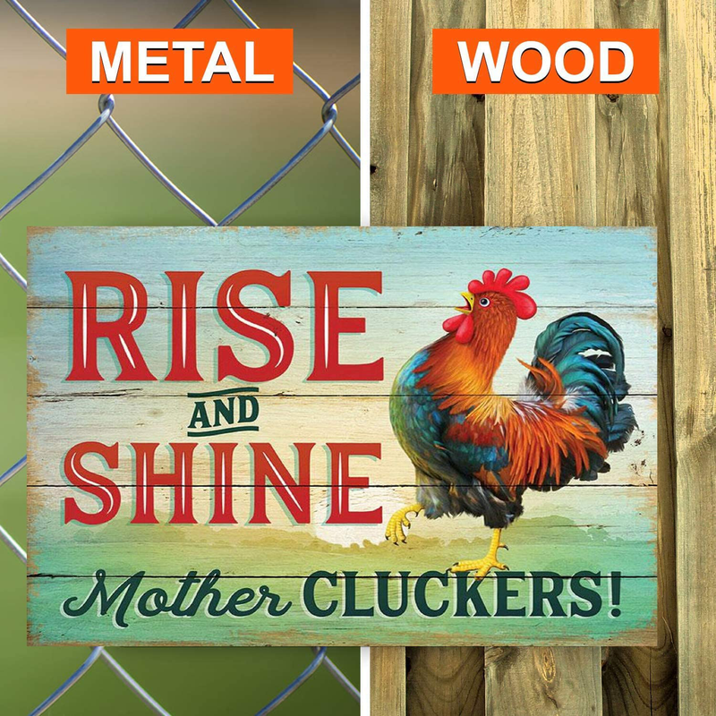 Retro Vintage Rise and Shine Mother Cluckers Chicken Metal Tin Sign Home Bar Cafe Retaurant Wall Decor Signs 12x8inch Home & Garden > Decor > Artwork > Sculptures & Statues SRYLED   